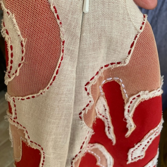 Carolina Herrera linen aplique patchwork skirt 8 - Picture 3 of 5